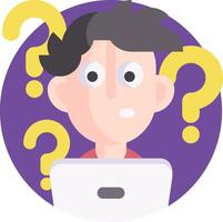 A man with a laptop and question marks around him vector