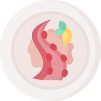 A plate with a slice of meat and a slice of lemon vector