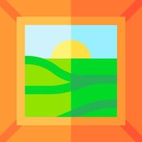 A picture of a field and sun in a square frame vector