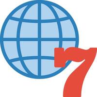 The number seven with a globe and a red and blue arrow vector
