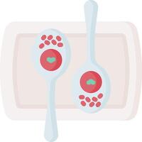 Two spoons with red and green fruit on them vector