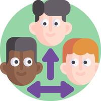 Three people with different colored heads and arrows pointing to them vector