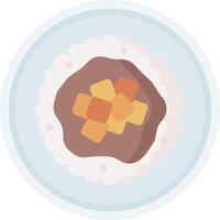A flat icon of a plate with meat and rice vector