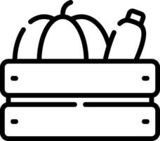 A black and white image of a crate with pumpkins and a bottle vector