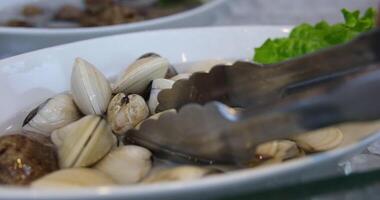 male hands open a shell, taking out a clam, showing how to open a shell correctly video