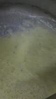 whip cream soup hands whipping pureed soup with a blender and pureeing vegetables for pureed soup. Concept of healthy eating video