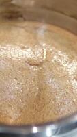 chocolate fondant making process. Step by step mixing ingredients close up Cooking chocolate fondant, pouring into molds, process video