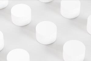 3D Collection of Cream Jars on White Background Realistic Mockups of Cosmetic Containers, Plastic or Glass with Lids, Blank for Branding photo