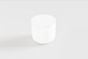 3D Collection of Cream Jars on White Background Realistic Mockups of Cosmetic Containers, Plastic or Glass with Lids, Blank for Branding photo
