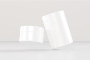 3D Collection of Cream Jars on White Background Realistic Mockups of Cosmetic Containers, Plastic or Glass with Lids, Blank for Branding photo
