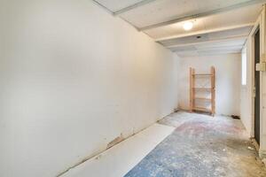 A room with a ladder and a shelf in it photo