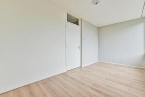 Empty room with wooden floors and white walls photo
