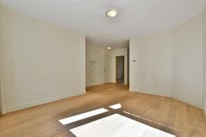 Empty room with hardwood floors and white walls photo
