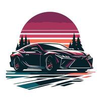 A car driving on a road with trees in the background vector