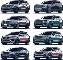 Four different types of suv's on a white background vector