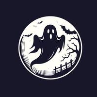 A ghost with a bat flying in front of a full moon vector