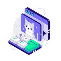 Small Mini Keyboard with Ai Generate buttons. Artificial Intelligence creates a picture of a cat. Isometric illustration vector