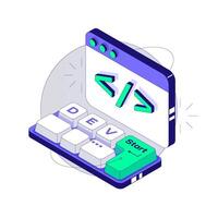 Small Mini Keyboard with Programming Inscription Dev. Developer concept. Isometric illustration vector