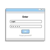 Old authorization window for website. Digital registration panel on screen. vector