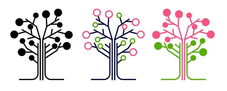 rosado y verde decisión árbol con círculos en rama y negro árbol. vector