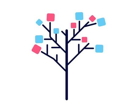Decision tree icon with colorful squares on branch. vector