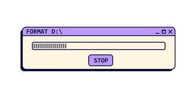 Old loading bar window in purple color on screen. vector