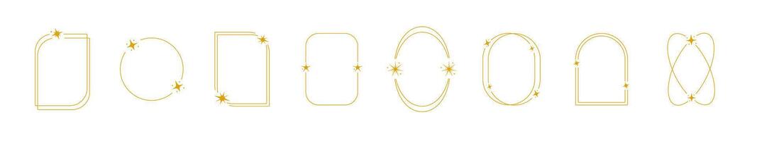Golden star frame collection outline. Border with space elements. Frameworks with yellow vector