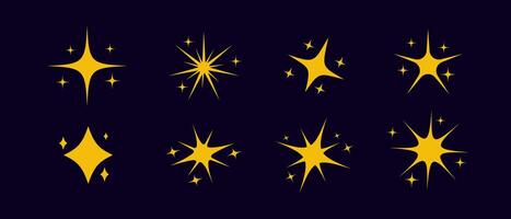Space minimalistic icons outline. Yellow sparkles icons on midnight background. vector