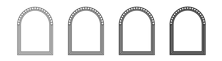 Outline of arches for decoration. Black isolated frame with bricks vector