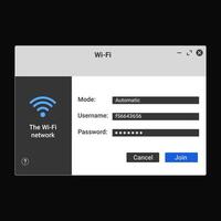 Internet connection window. Wifi connect panel for user management. vector