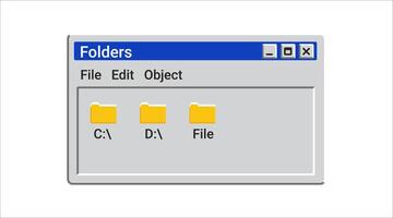 Old explorer window with folder in blue color. vector