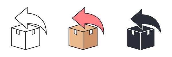 Return Policy, Parcel return icon. Sending the box back icon symbol illustration isolated on white background vector
