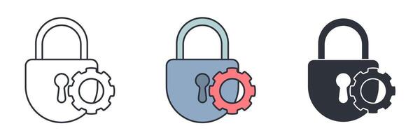 Privacy setting, Lock and gear icon symbol illustration isolated on white background vector