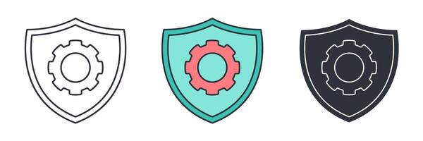 Security setting, Shield with cogwheel icon symbol illustration isolated on white background vector