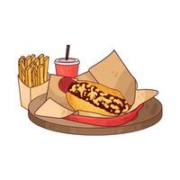 Hotdog Full of Sauce and French Fries vector