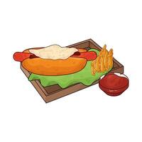 melted cheese hotdog with French fries vector