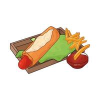French fries with cheese hotdog vector