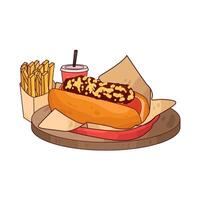 illustration of hotdog and French fries with soda vector