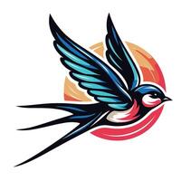 A colorful swallow flying in front of a sun vector