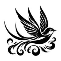 A black and white bird with swirls on it vector