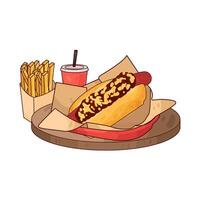 hotdog and French fries with soda vector