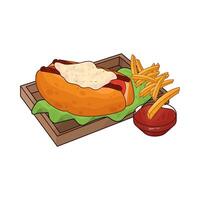 French fries with cheese hotdog illustration vector