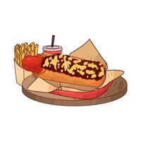 hotdog and French fries with soda illustration vector