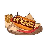 illustration of savory hotdog with french fries vector