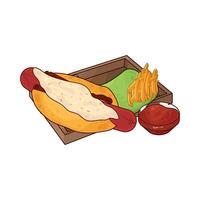 cheese hotdog with French fries illustration vector
