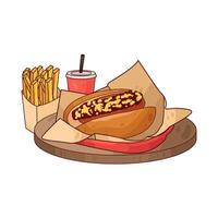 savory hotdog with french fries illustration vector