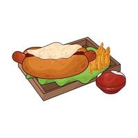 melted cheese hotdog with sauce vector