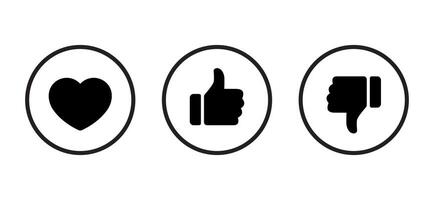 Love, like, and dislike icon on circle line. Heart, hand thumb up and down sign symbol vector