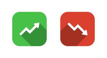 Uptrend and downtrend arrow icon with long shadow. Up and down arrows on square vector