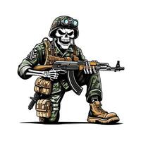 a cartoon skeleton in military uniform with an ak - 47 vector